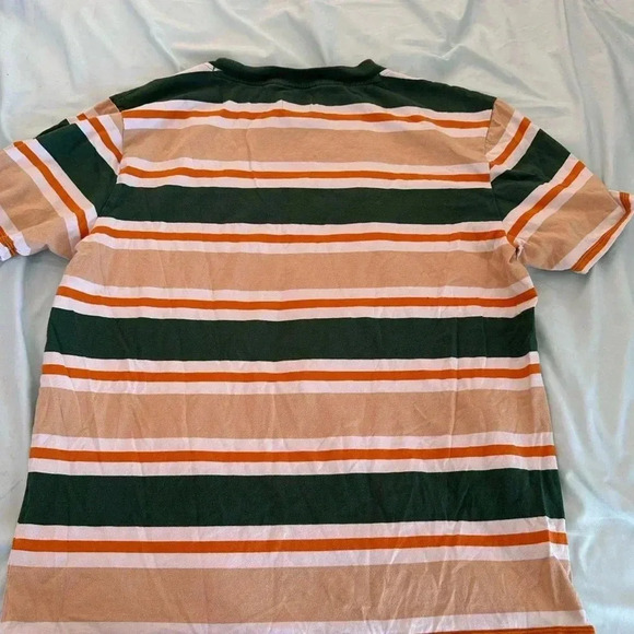 Vtg GUESS Striped T-Shirt Short Sleeve Orange Green Tan Embroidery Logo 90s Y2K. - Picture 6 of 6